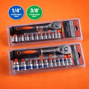 professionele 12 delige ratel doppenset (1/4” & 3/8”)