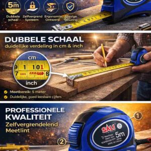 rolmaat 5m & 7,5m – zelfvergrendelend meetlint met cm & inch